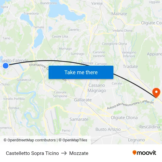Castelletto Above Ticino to Mozzate map