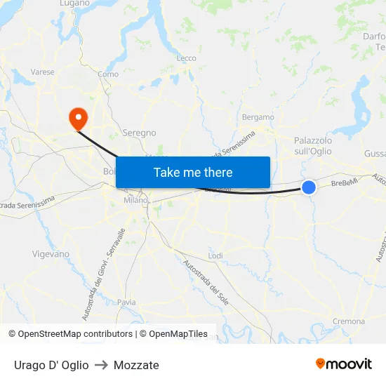 Urago D' Oglio to Mozzate map