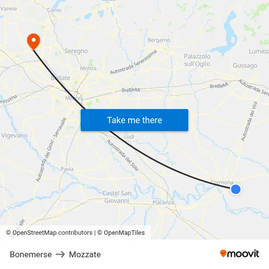 Bonemerse to Mozzate map