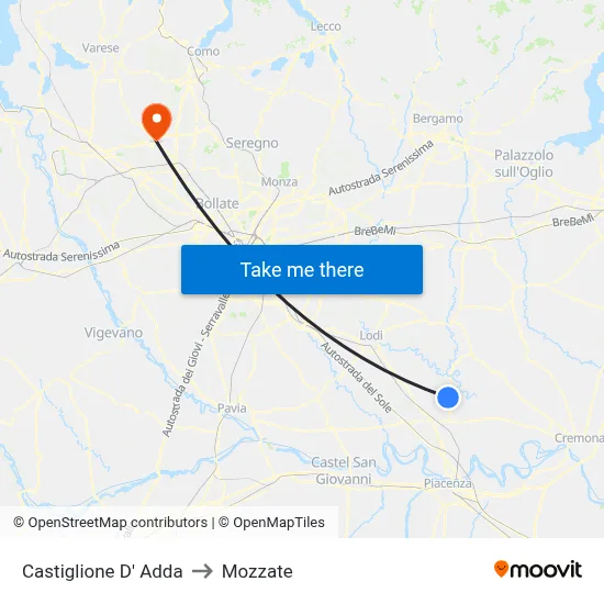 Castiglione D' Adda to Mozzate map