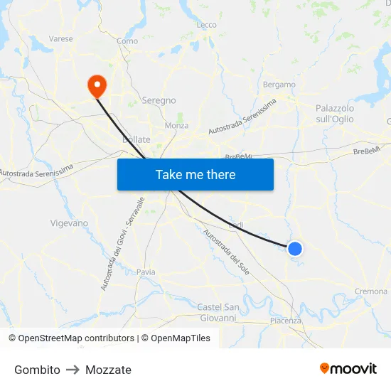 Gombito to Mozzate map