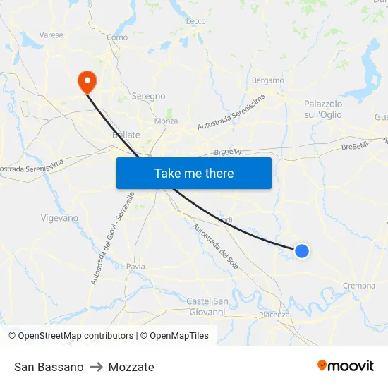 San Bassano to Mozzate map