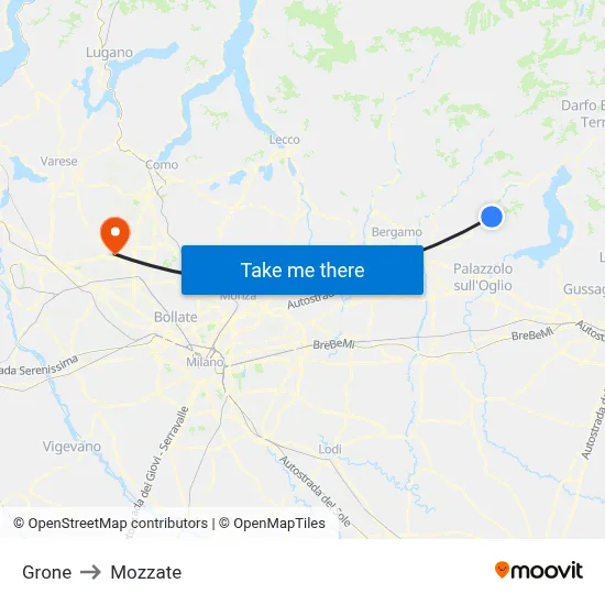 Grone to Mozzate map