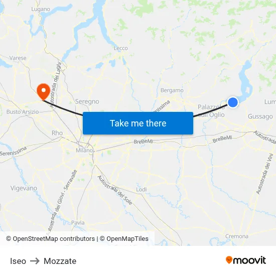 Iseo to Mozzate map