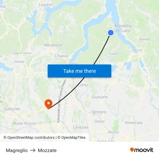 Magreglio to Mozzate map