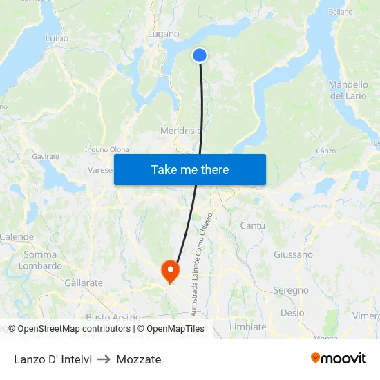 Lanzo d'Intelvi to Mozzate map