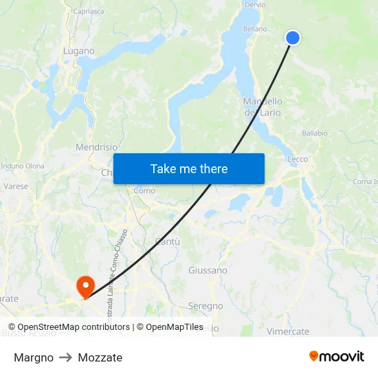 Margno to Mozzate map