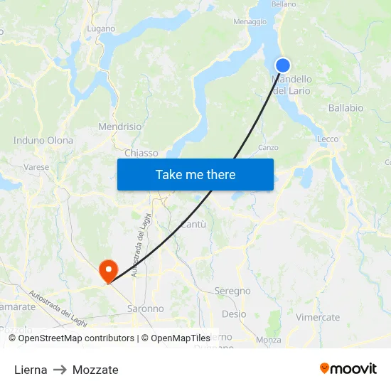 Lierna to Mozzate map