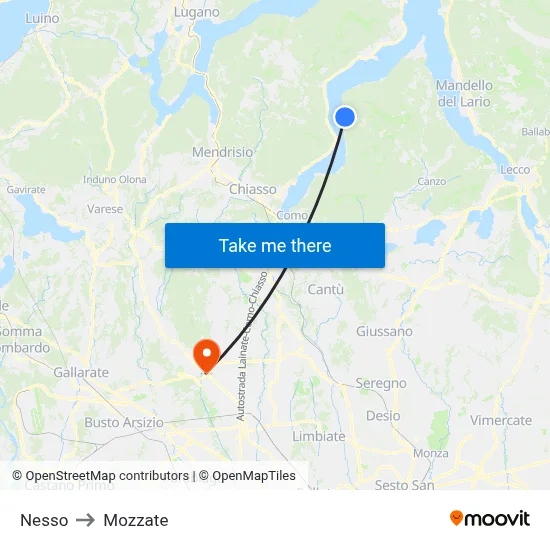 Nesso to Mozzate map