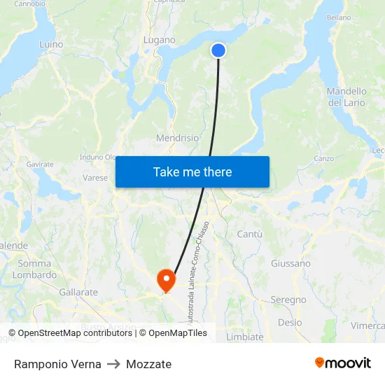 Ramponio Verna to Mozzate map