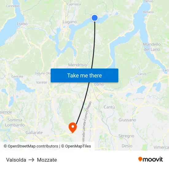Valsolda to Mozzate map