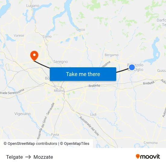 Telgate to Mozzate map