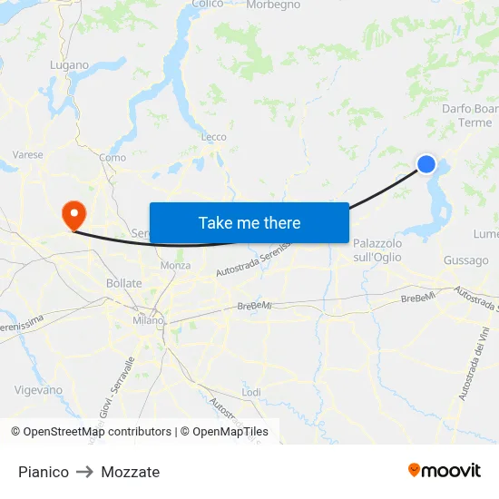 Pianico to Mozzate map