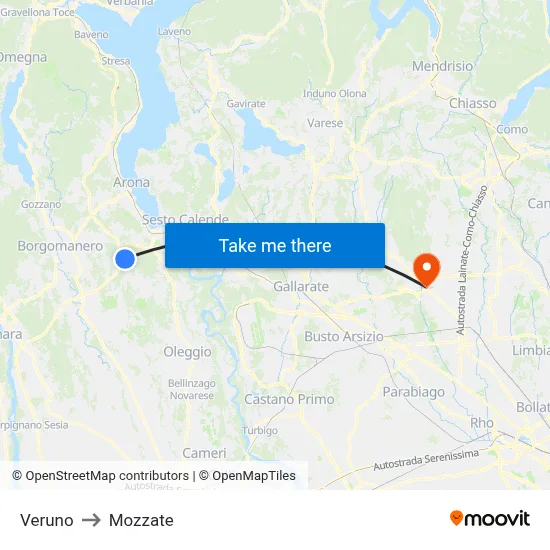 Veruno to Mozzate map
