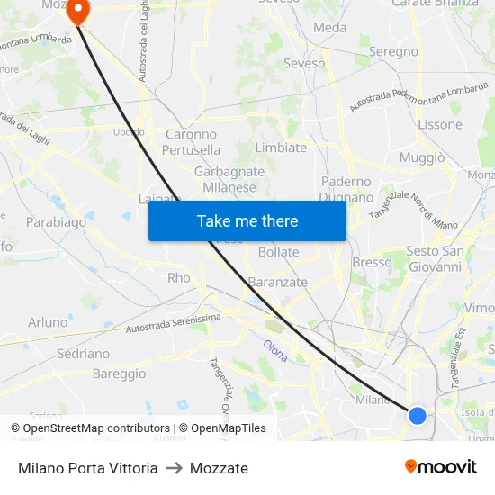 Milan Porta Vittoria to Mozzate map