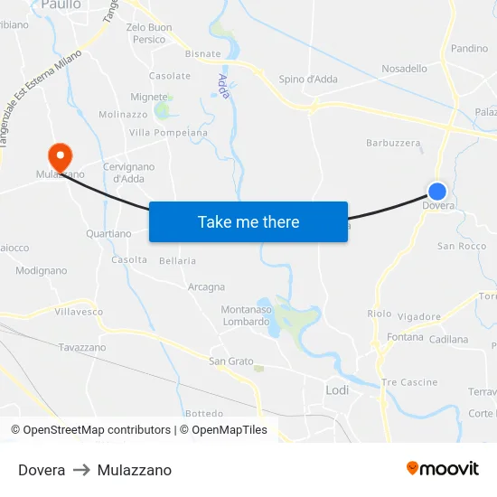Dovera to Mulazzano map