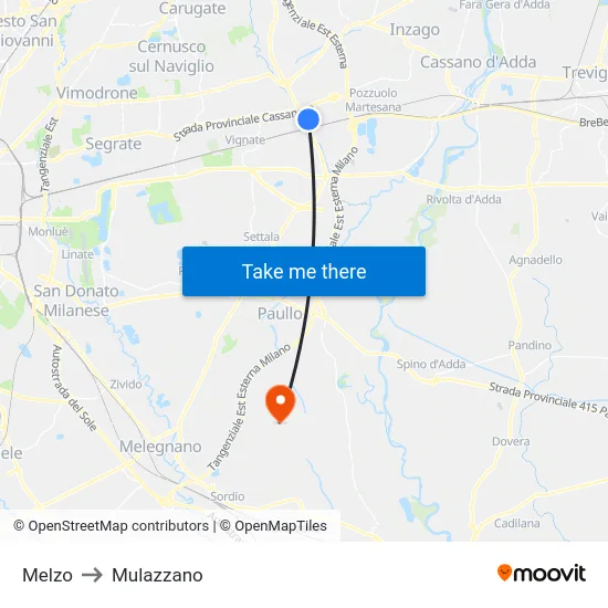 Melzo to Mulazzano map