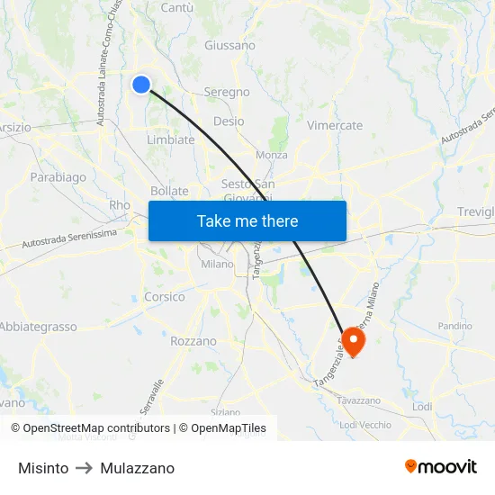Misinto to Mulazzano map