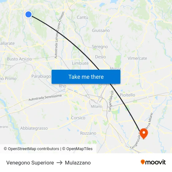 Venegono Superiore to Mulazzano map