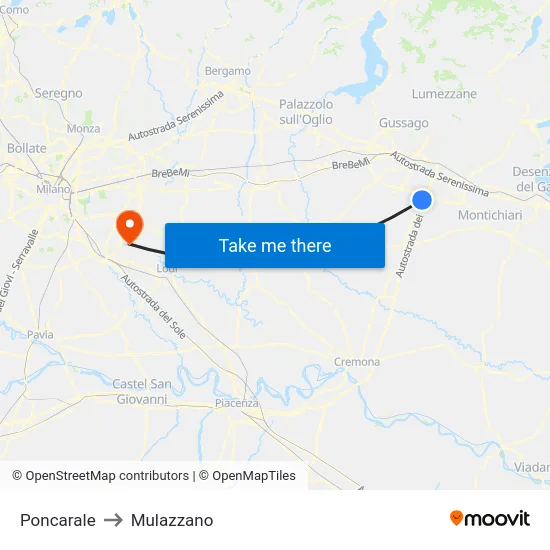 Poncarale to Mulazzano map