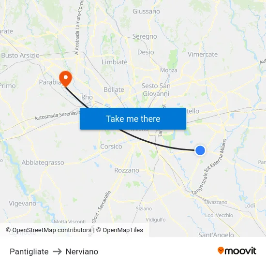 Pantigliate to Nerviano map