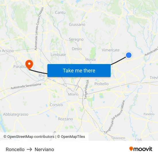 Roncello to Nerviano map