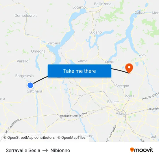 Serravalle Sesia to Nibionno map