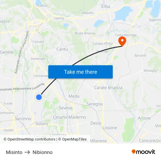 Misinto to Nibionno map