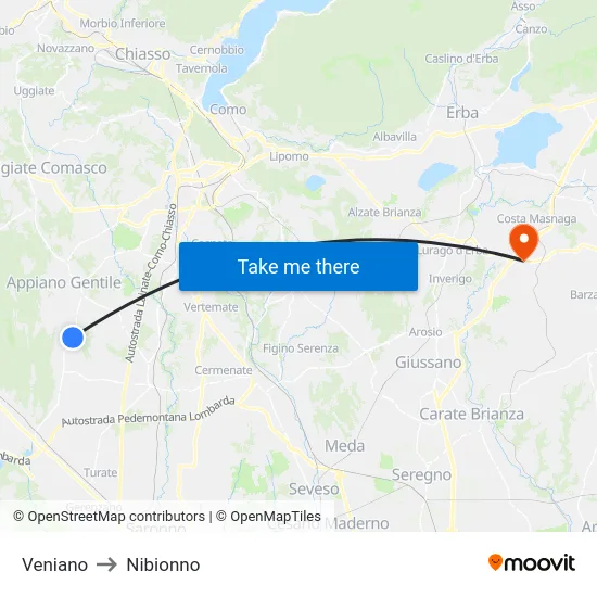 Veniano to Nibionno map