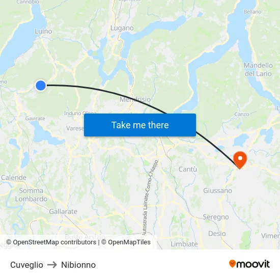 Cuveglio to Nibionno map