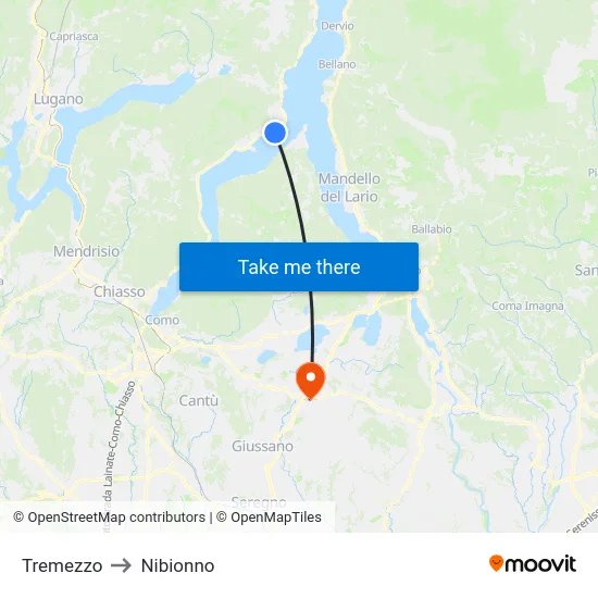Tremezzo to Nibionno map
