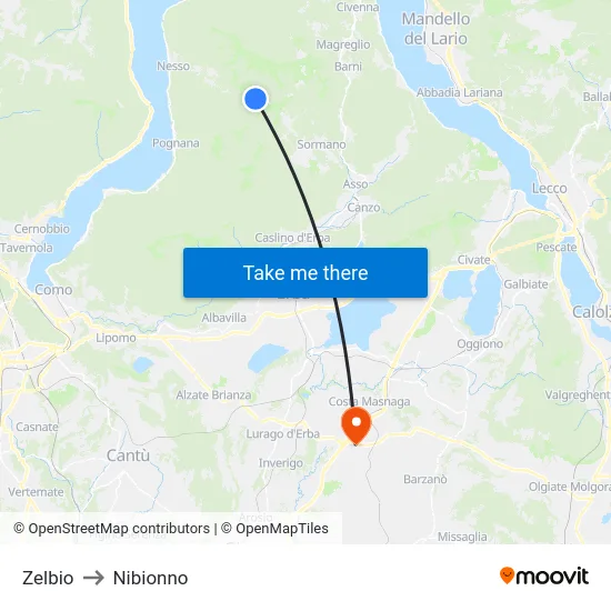 Zelbio to Nibionno map