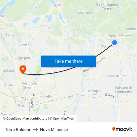 Torre Boldone to Nova Milanese map
