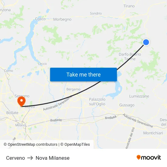 Cerveno to Nova Milanese map
