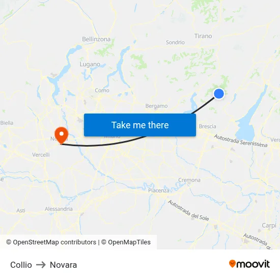 Collio to Novara map