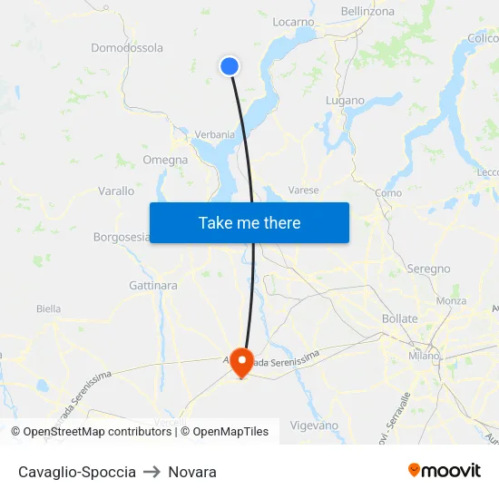 Cavaglio-Spoccia to Novara map