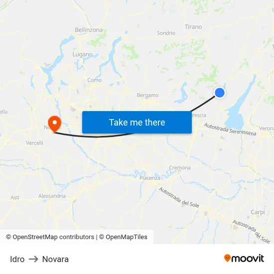 Idro to Novara map