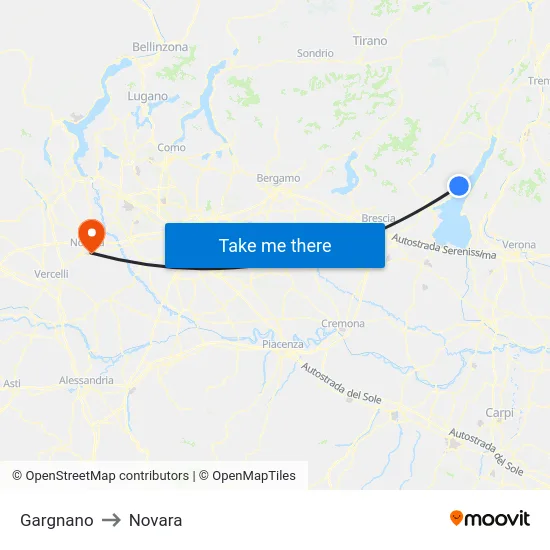 Gargnano to Novara map