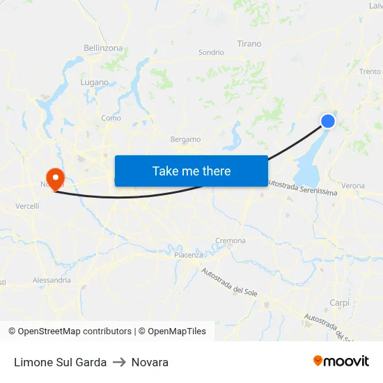 Limone Sul Garda to Novara map