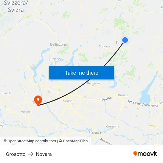 Grosotto to Novara map