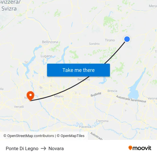Ponte Di Legno to Novara map