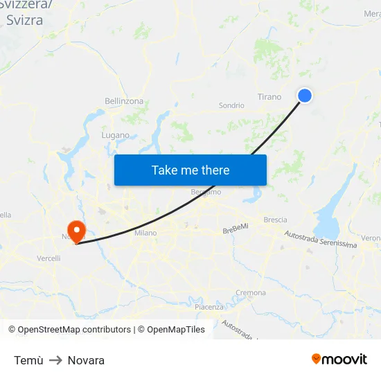 Temù to Novara map