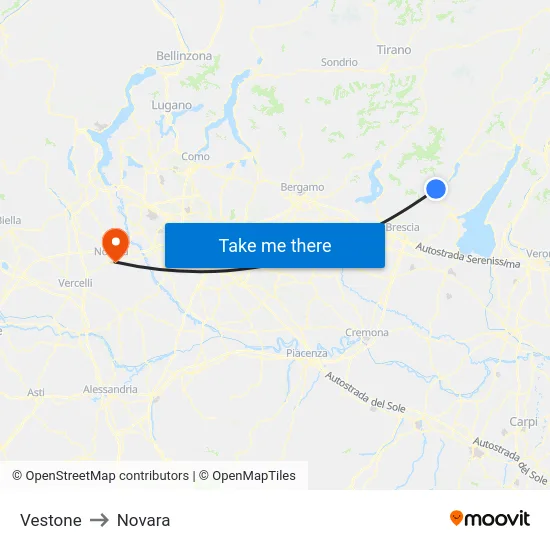 Vestone to Novara map