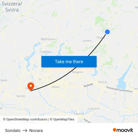 Sondalo to Novara map