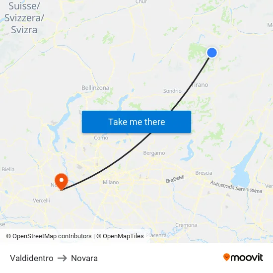 Valdidentro to Novara map