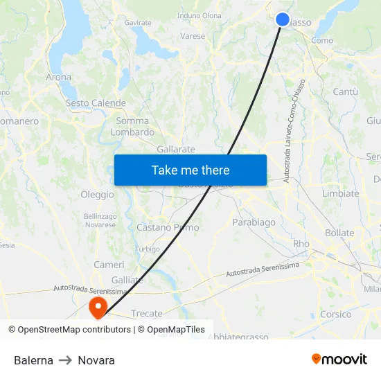 Balerna to Novara map
