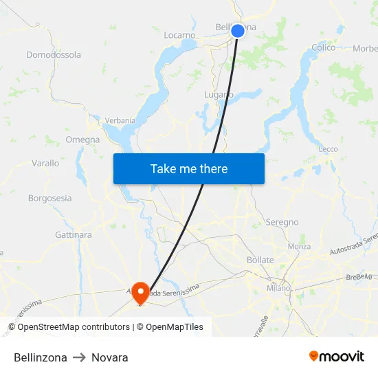 Bellinzona to Novara map