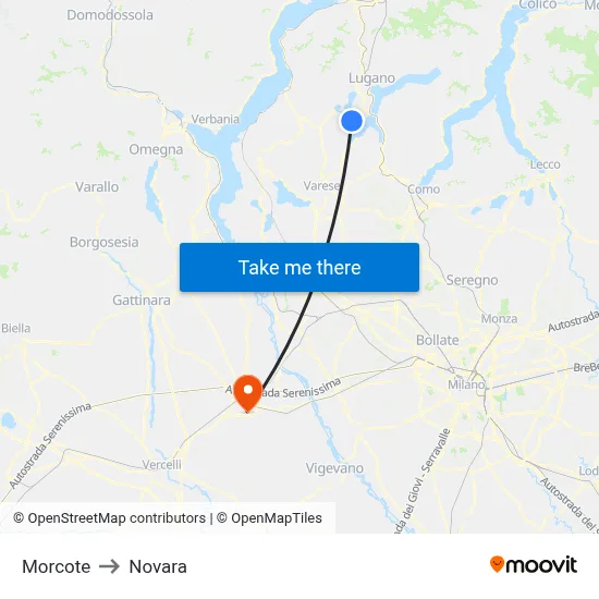 Morcote to Novara map