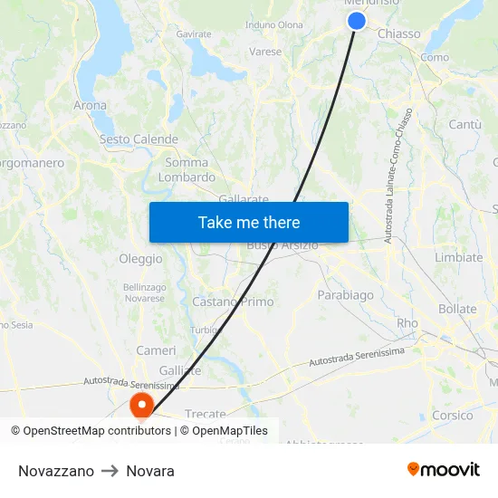 Novazzano to Novara map