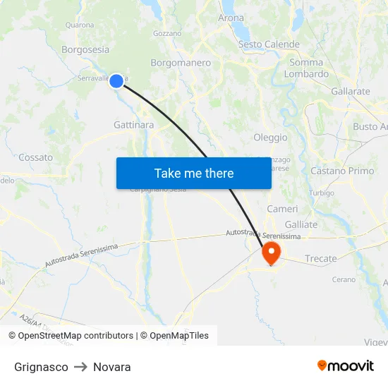 Grignasco to Novara map